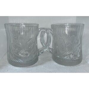Arcoroc Canterbury Crocus Clear Glass Mug Coffee Cup Tea Tulip Vintage Set of 2
